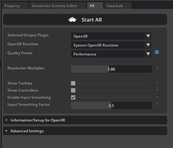 Isaac Sim UI: AR Panel