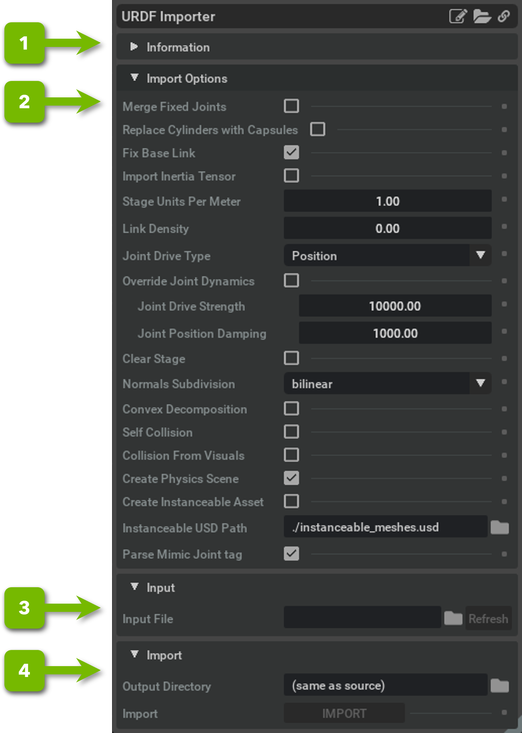 User interface for URDF Importer