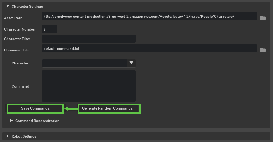 Character Settings Panel from the ORA UI