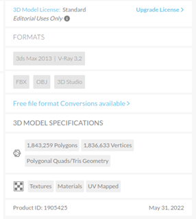 Turbosquid marketplace asset in 3ds Max 2013 and V-Ray 3.2 format