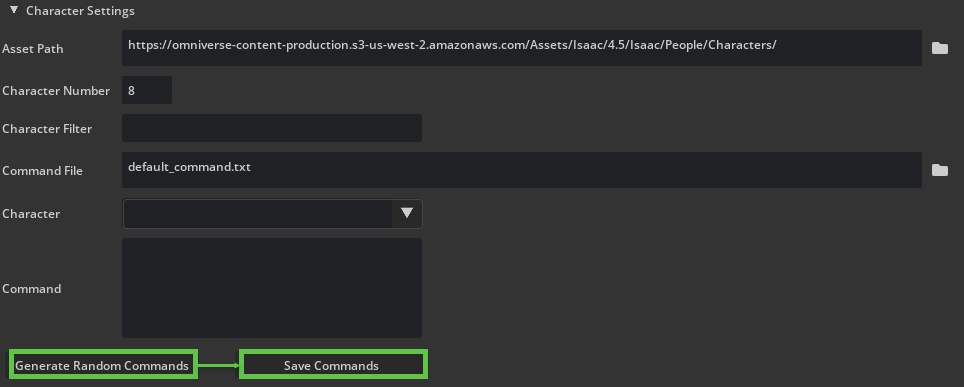 Character Settings Panel from the IRA UI