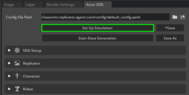 an image showing where the **Set Up Simulation** button and the configuration file path are from the IRA UI