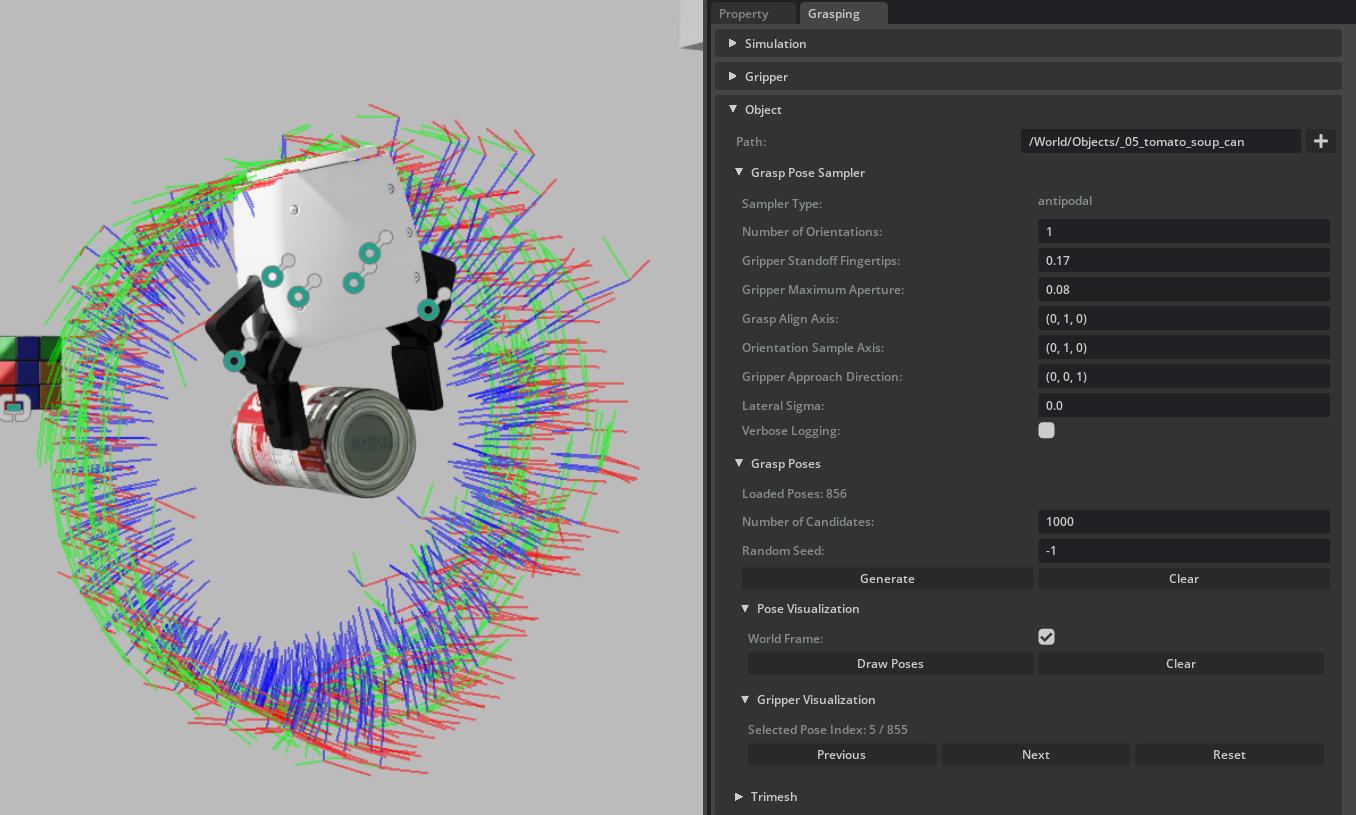 Grasping UI: Object and grasp pose sampler configuration