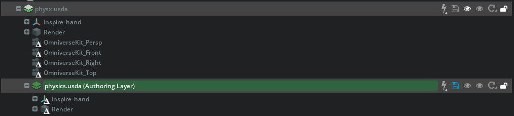 Layer panel for saving to physics.usda.