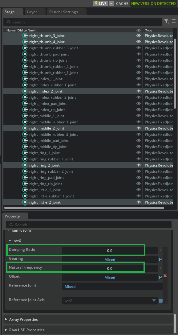 Setting Damping Ratio and Natural Frequency for non-compliant mimic joints.