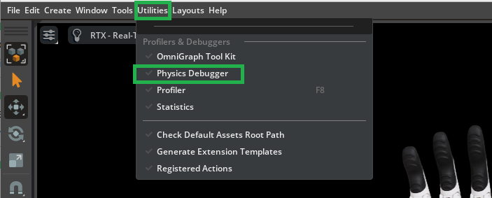 Open the Physics Debug panel.