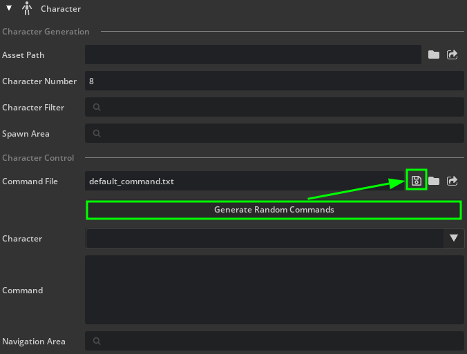 Character Settings Panel from the IRA UI
