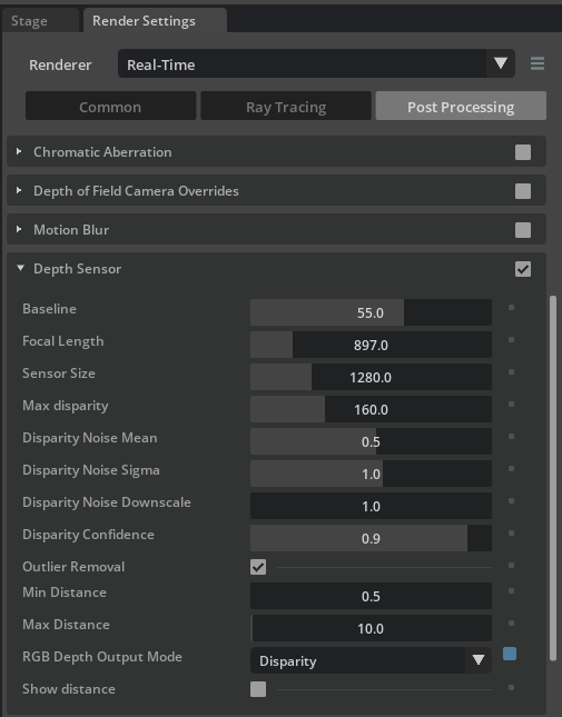 Depth sensor settings